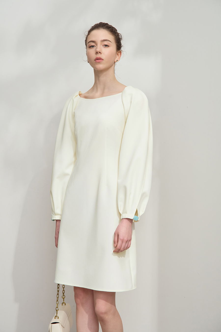 Waist-defined Lantern Sleeve Dress