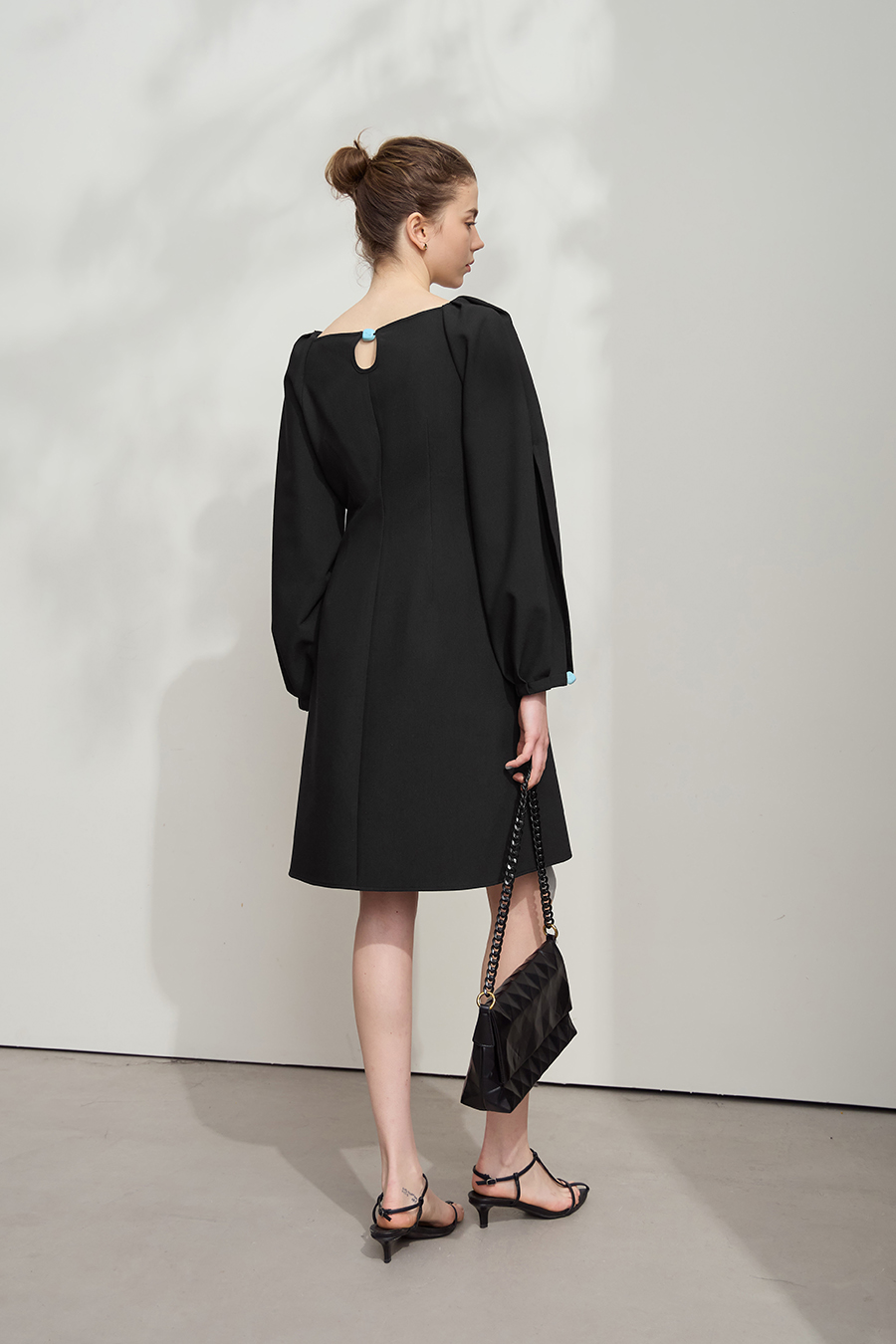 Waist-defined Lantern Sleeve Dress