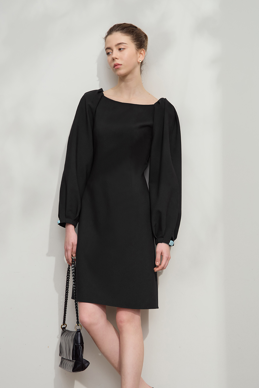 Waist-defined Lantern Sleeve Dress