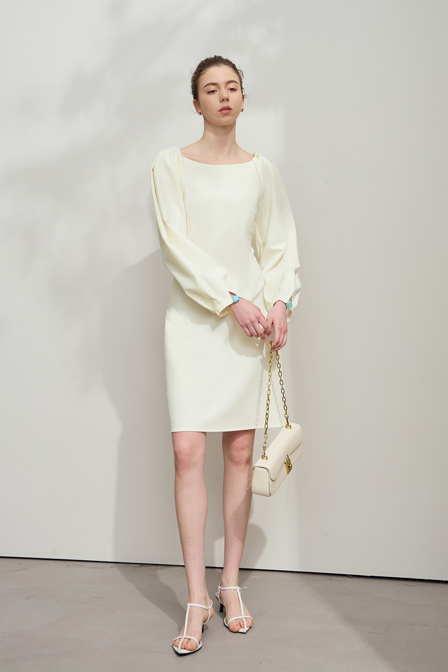 Waist-defined Lantern Sleeve Dress