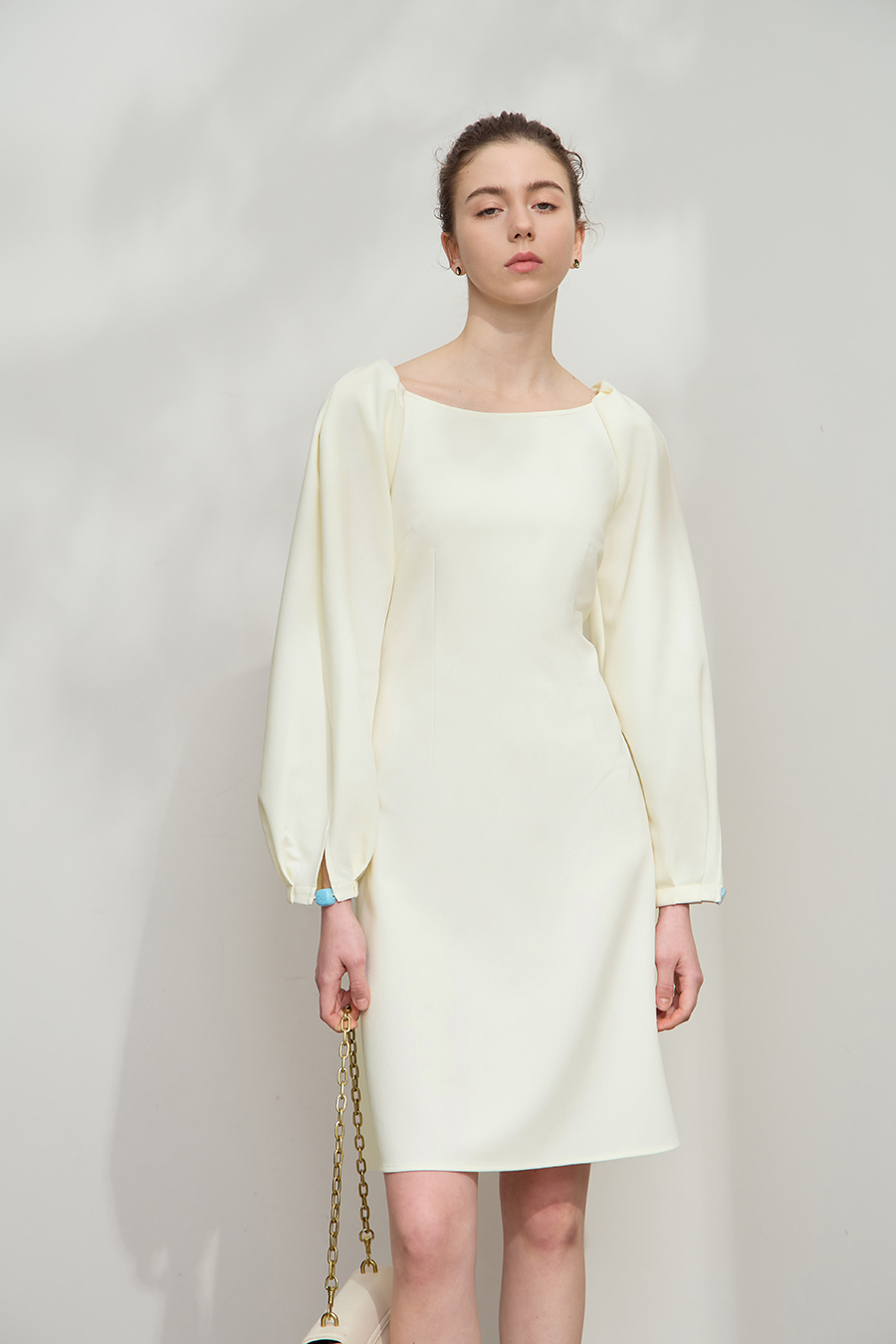 Waist-defined Lantern Sleeve Dress