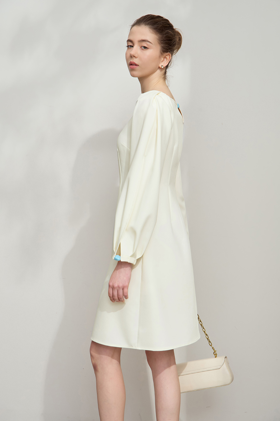 Waist-defined Lantern Sleeve Dress