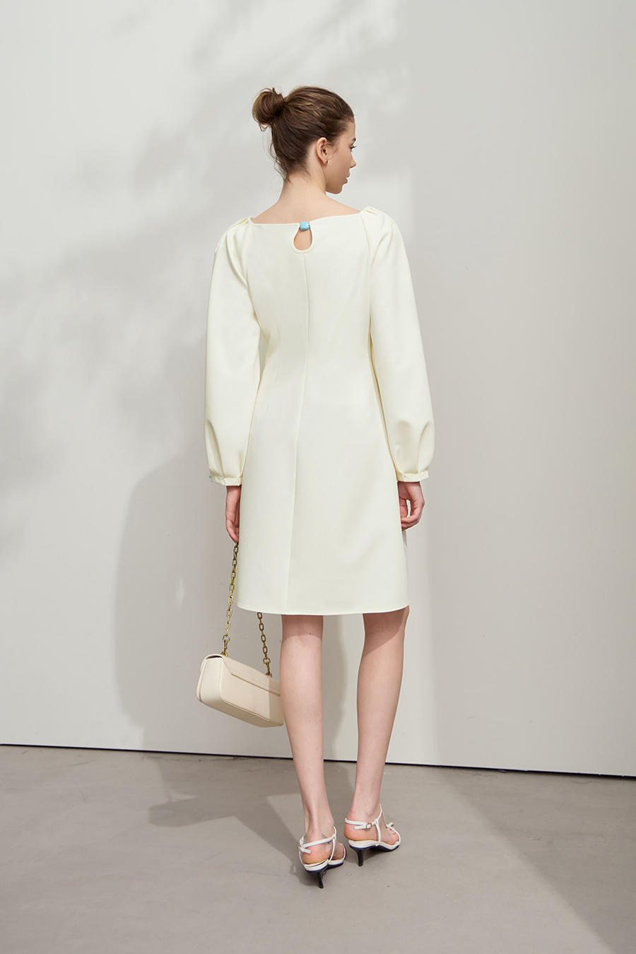 Waist-defined Lantern Sleeve Dress