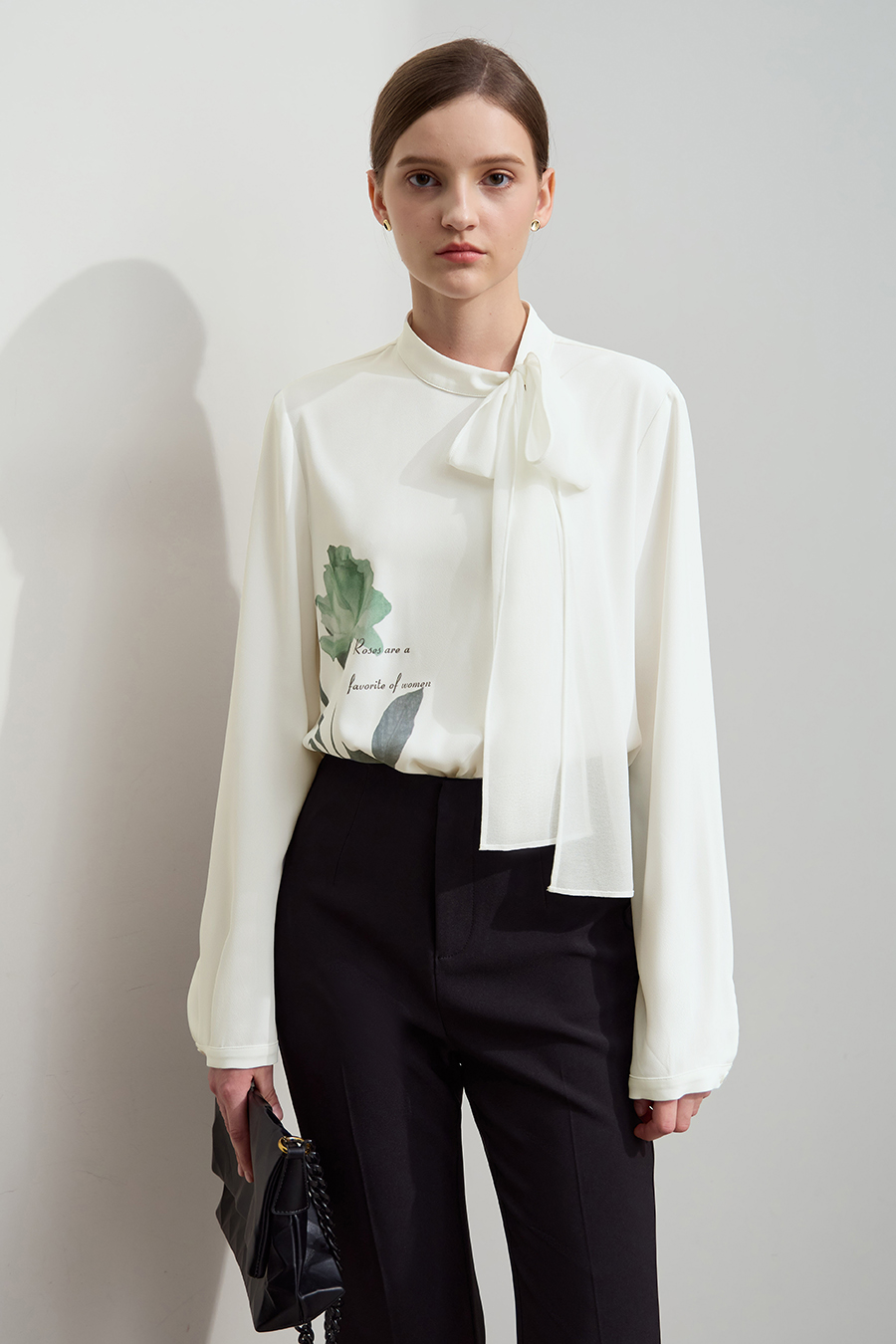 Tie-neck Printed Chiffon Blouse