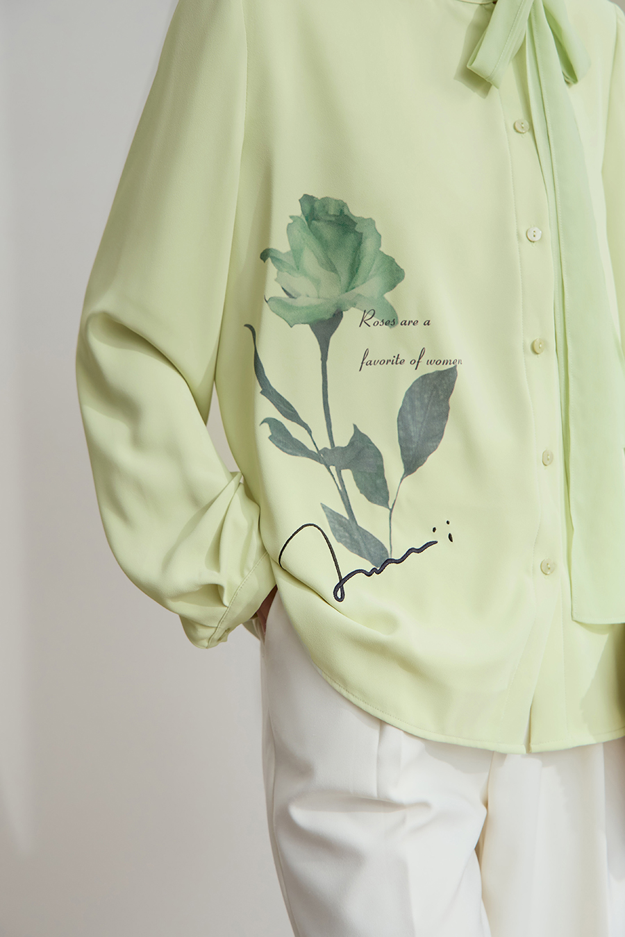 Tie-neck Printed Chiffon Blouse