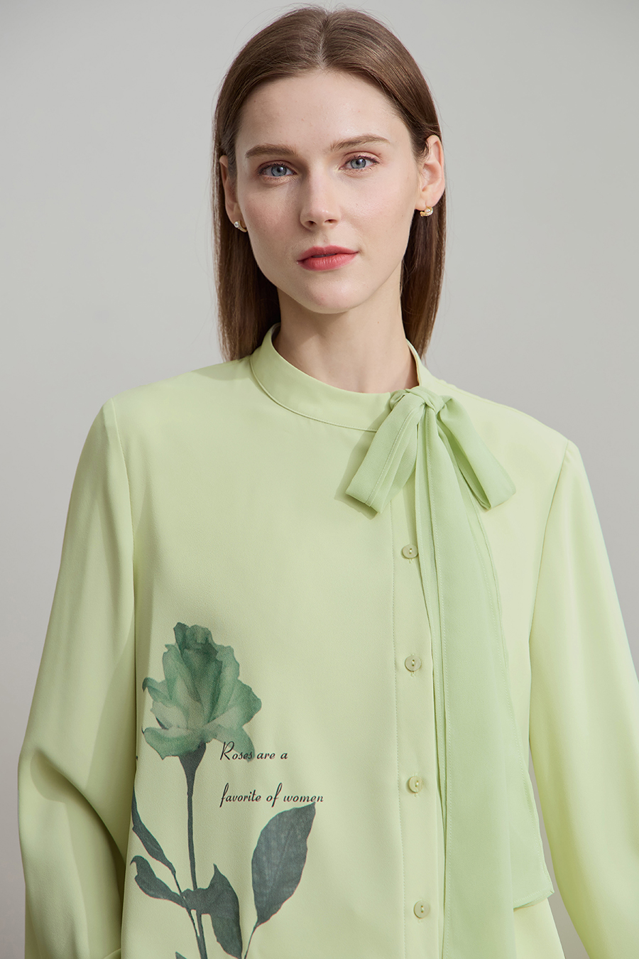 Tie-neck Printed Chiffon Blouse