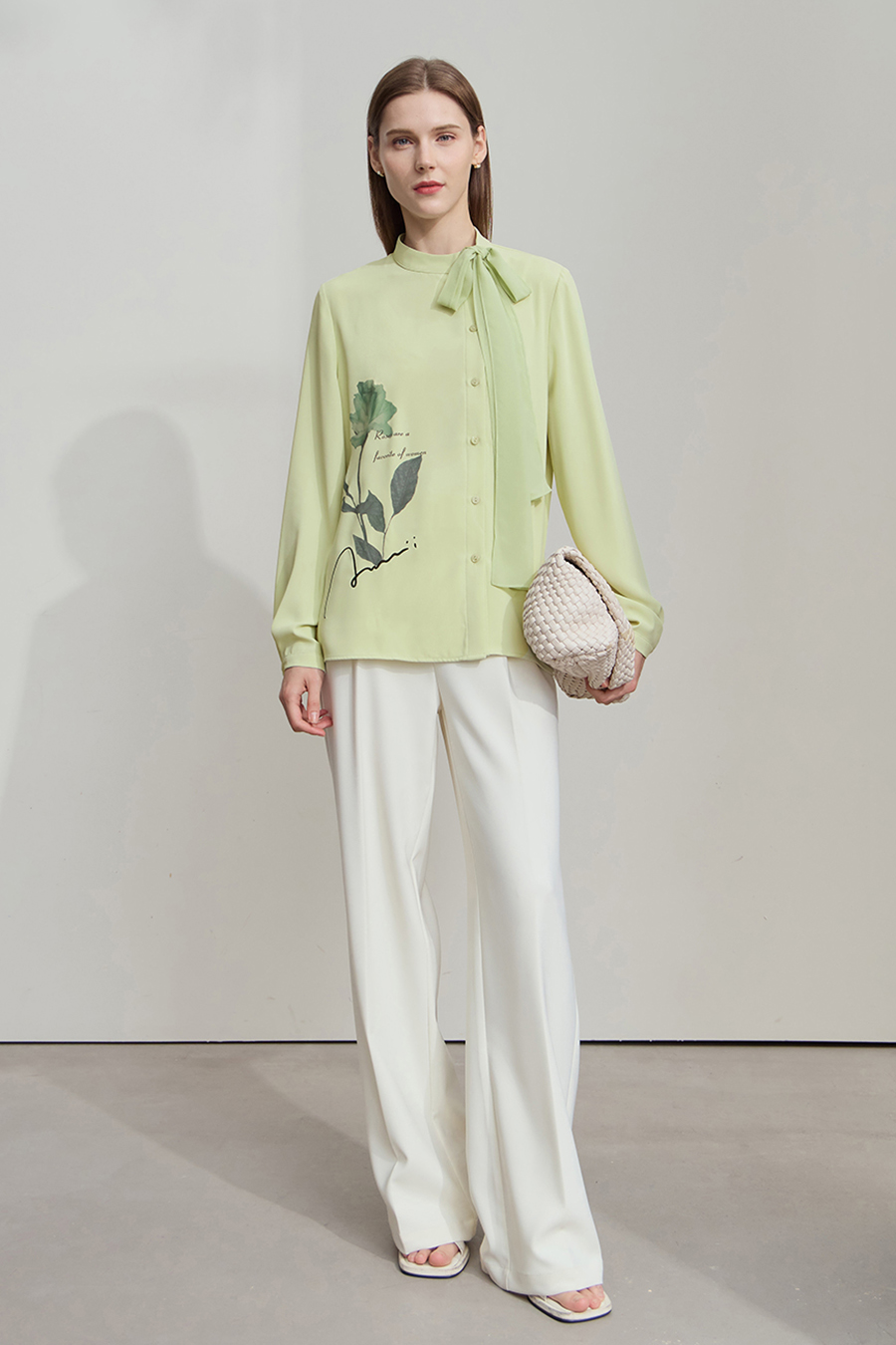 Tie-neck Printed Chiffon Blouse