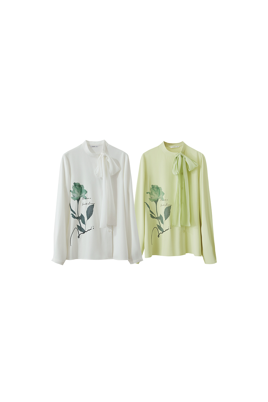 Tie-neck Printed Chiffon Blouse