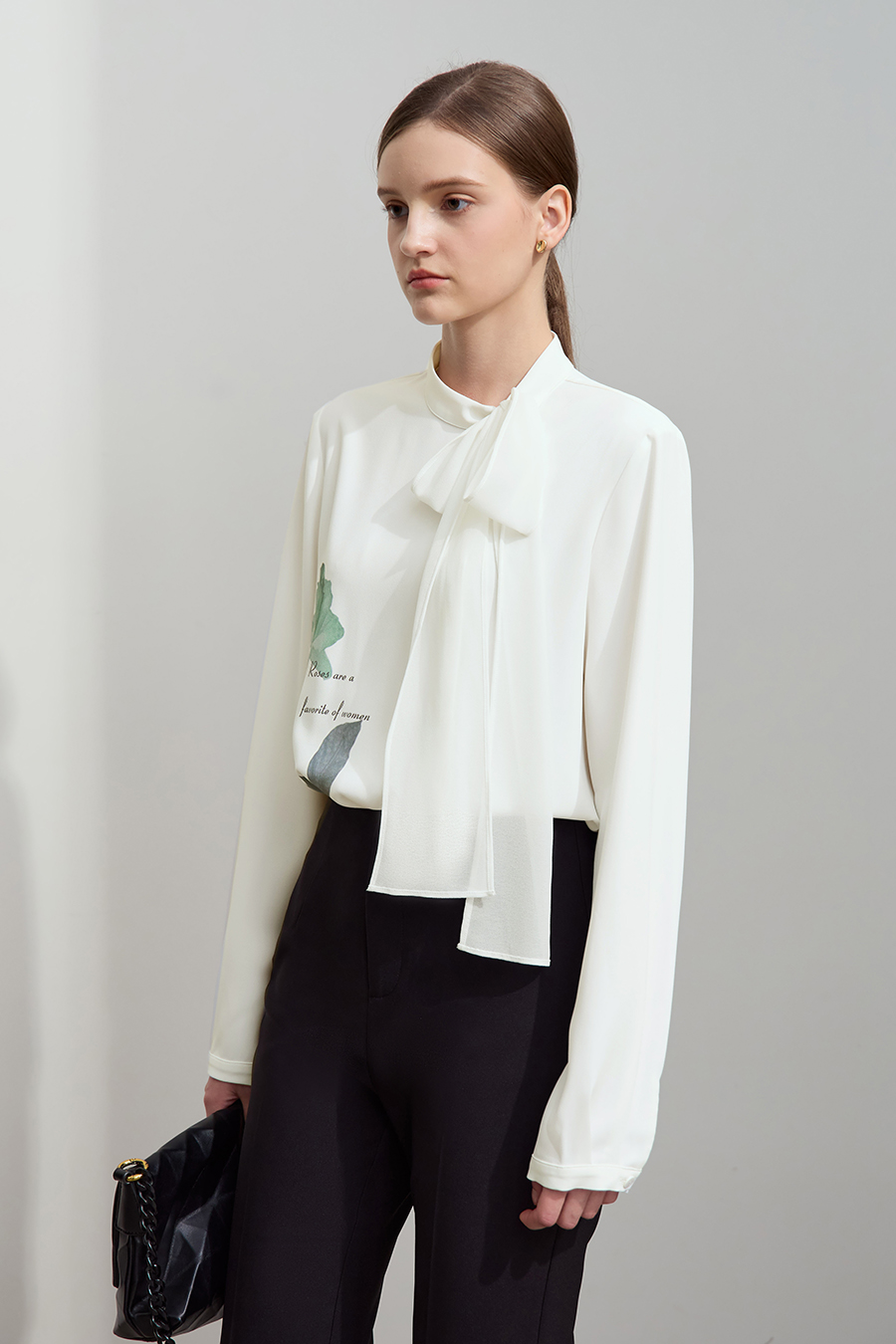 Tie-neck Printed Chiffon Blouse