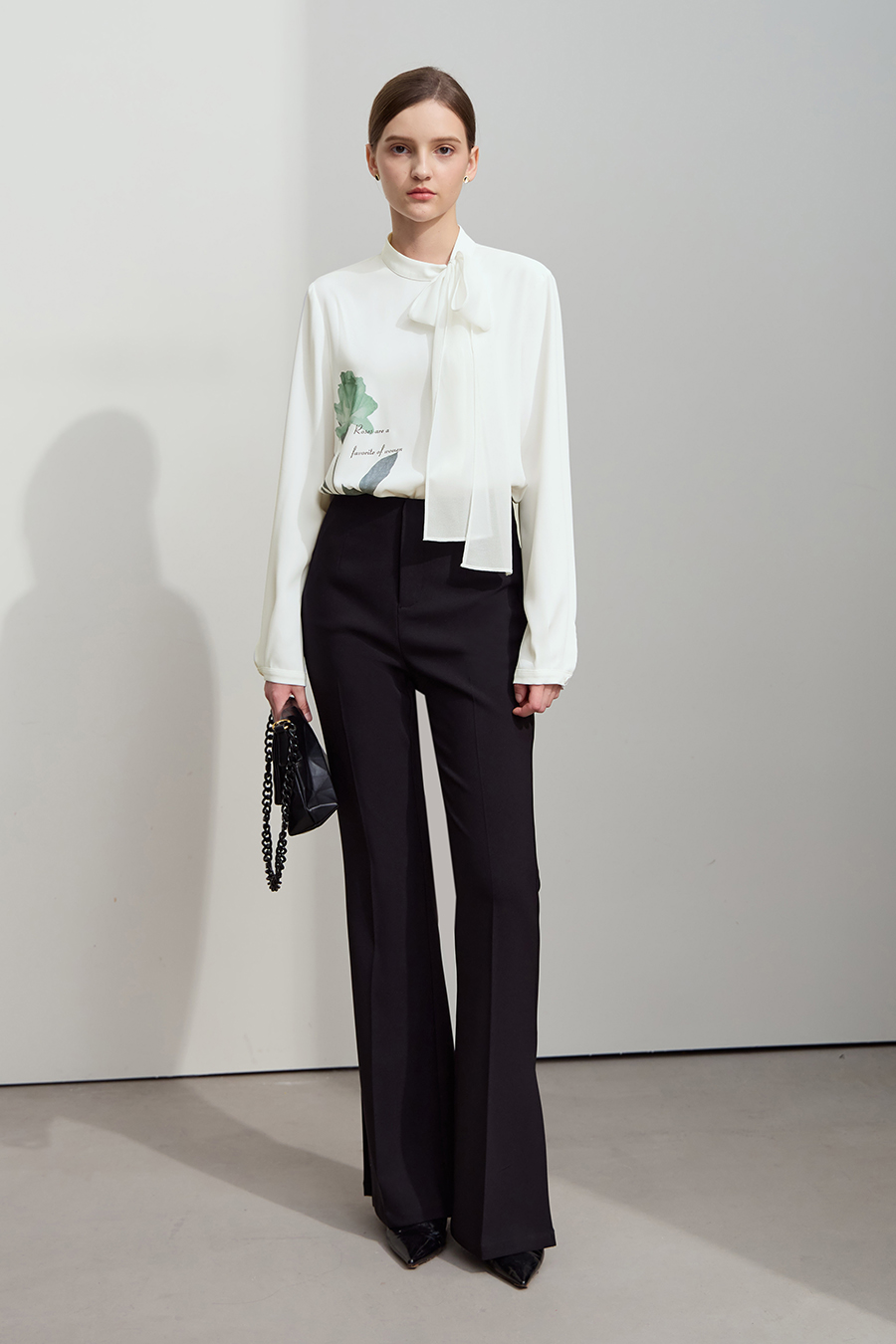 Tie-neck Printed Chiffon Blouse