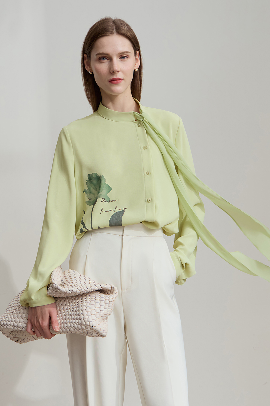 Tie-neck Printed Chiffon Blouse