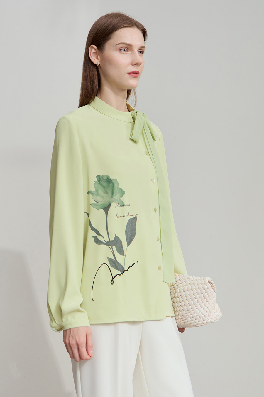 Tie-neck Printed Chiffon Blouse