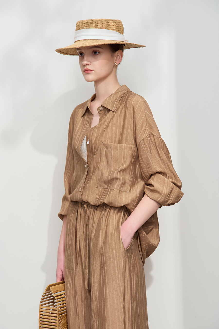 Crinkled Loose Drop-shoulder Shirt