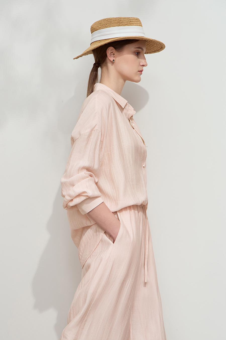 Crinkled Loose Drop-shoulder Shirt