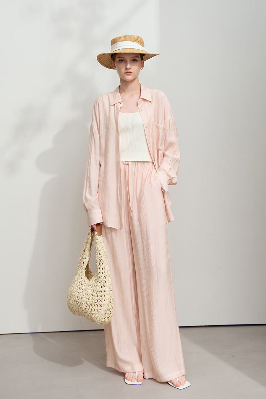 Crinkled Loose Drop-shoulder Shirt