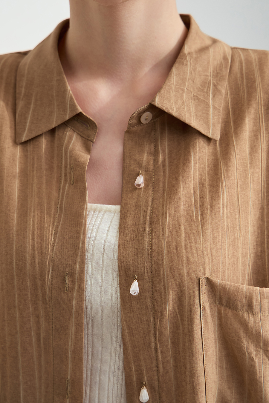 Crinkled Loose Drop-shoulder Shirt