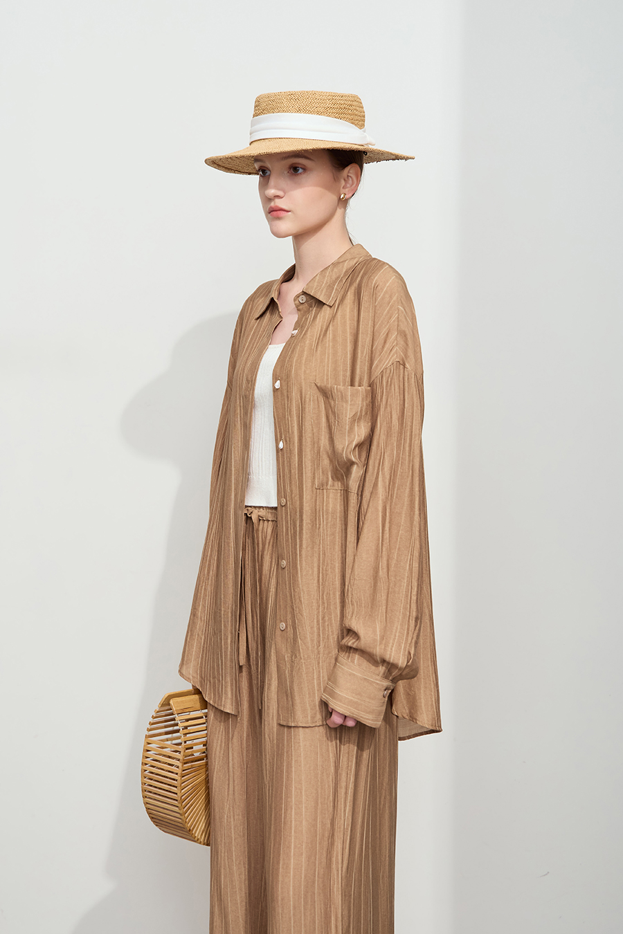 Crinkled Loose Drop-shoulder Shirt