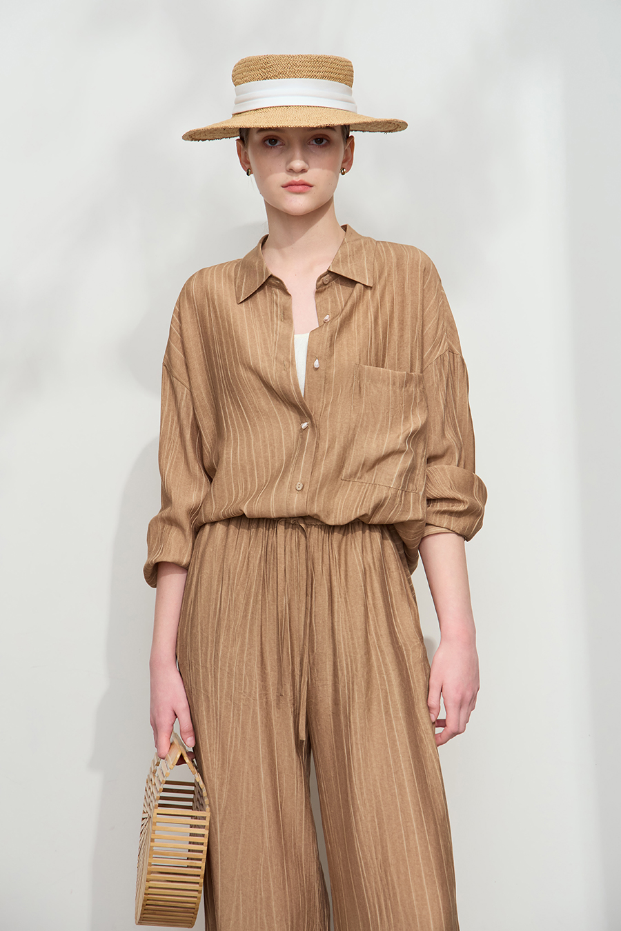Crinkled Loose Drop-shoulder Shirt