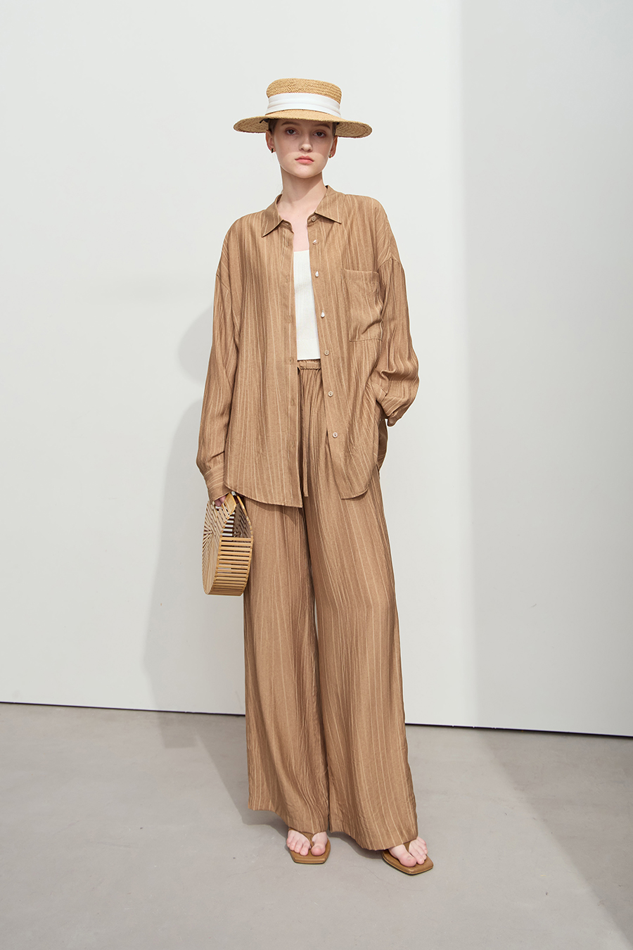 Crinkled Loose Drop-shoulder Shirt
