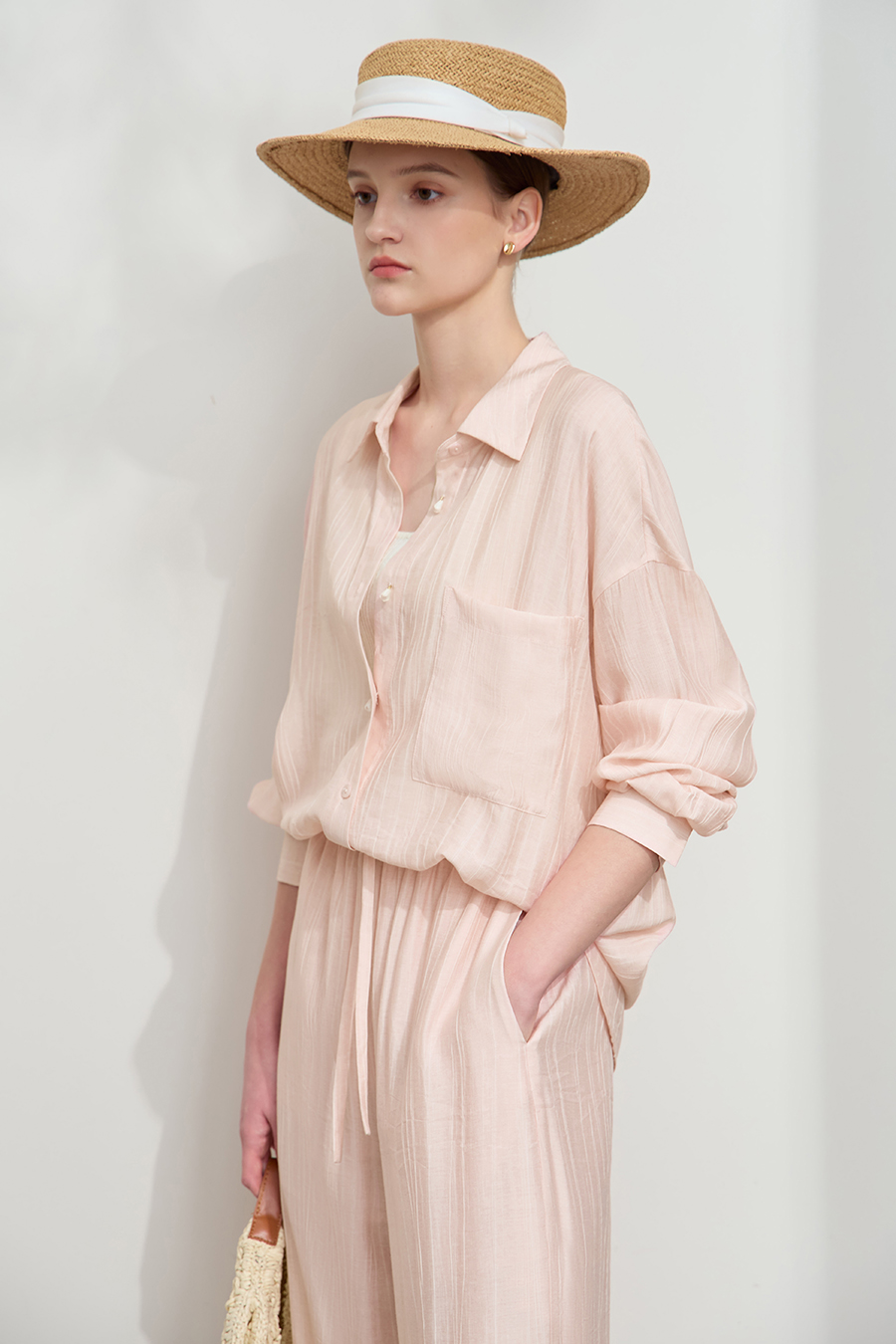 Crinkled Loose Drop-shoulder Shirt