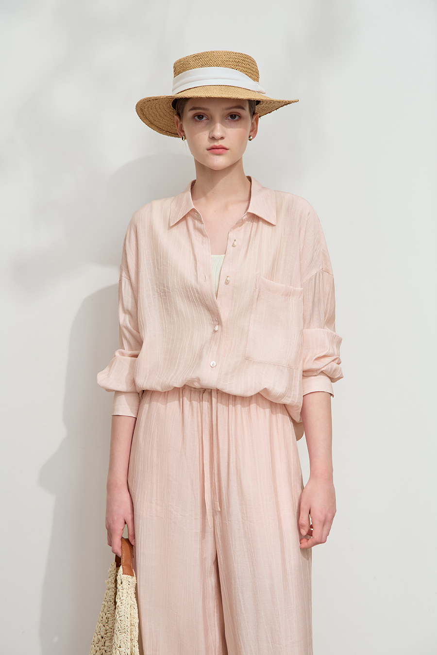 Crinkled Loose Drop-shoulder Shirt