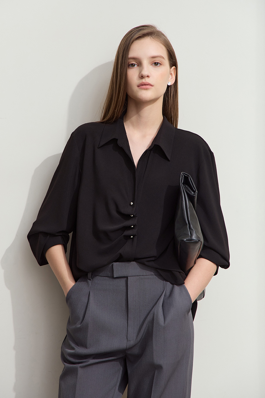 Mid-Length Pleated Chiffon Blouse|AMII-AMII.com