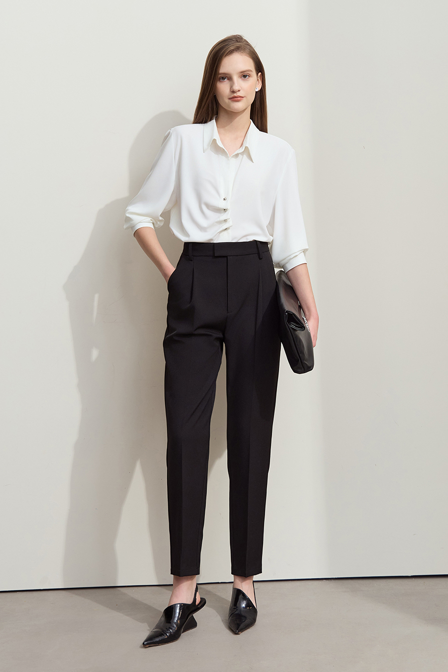 Mid-Length Pleated Chiffon Blouse|AMII-AMII.com