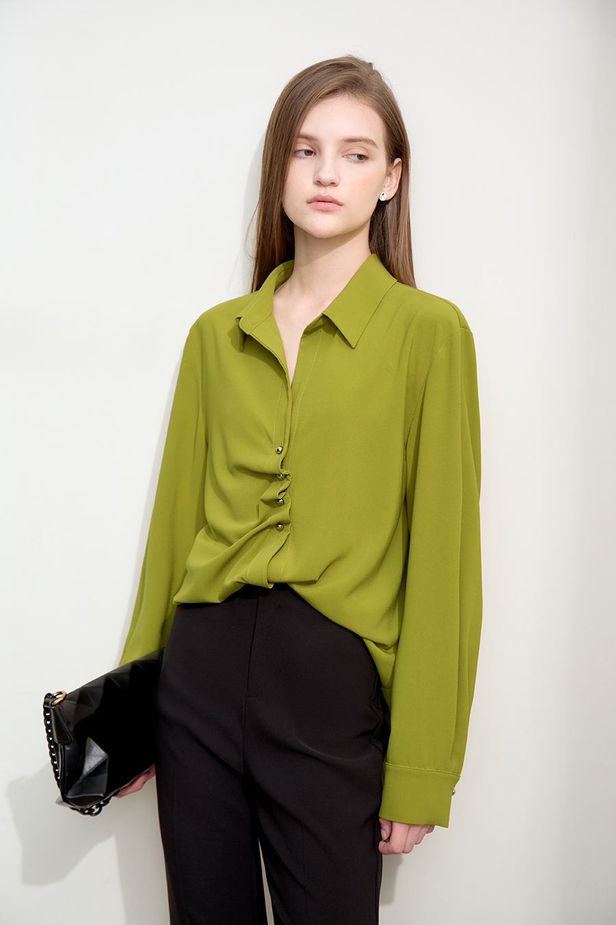 Mid-Length Pleated Chiffon Blouse|AMII-AMII.com