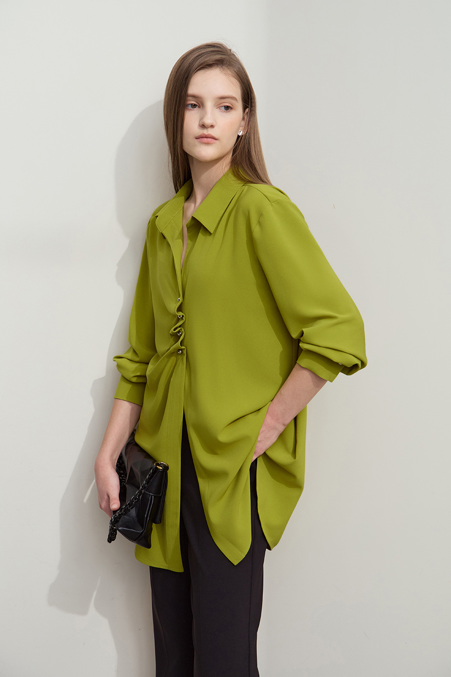 Mid-Length Pleated Chiffon Blouse|AMII-AMII.com