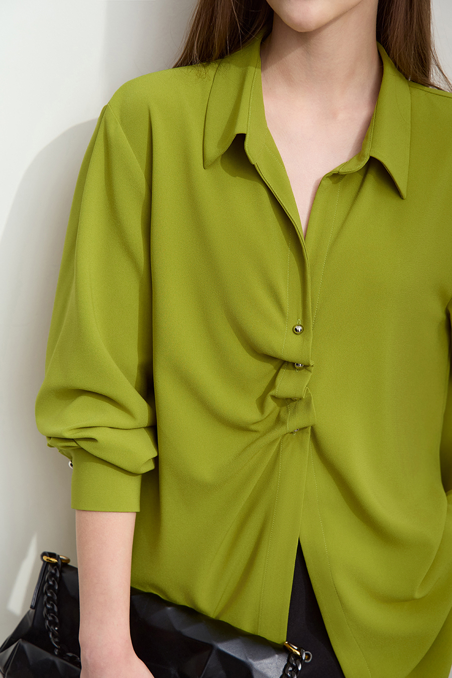 Mid-Length Pleated Chiffon Blouse|AMII-AMII.com