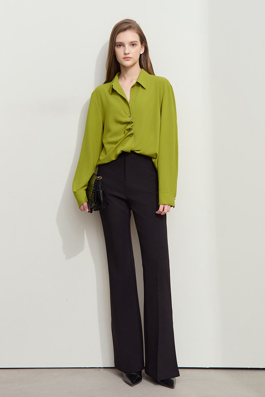 Mid-Length Pleated Chiffon Blouse|AMII-AMII.com