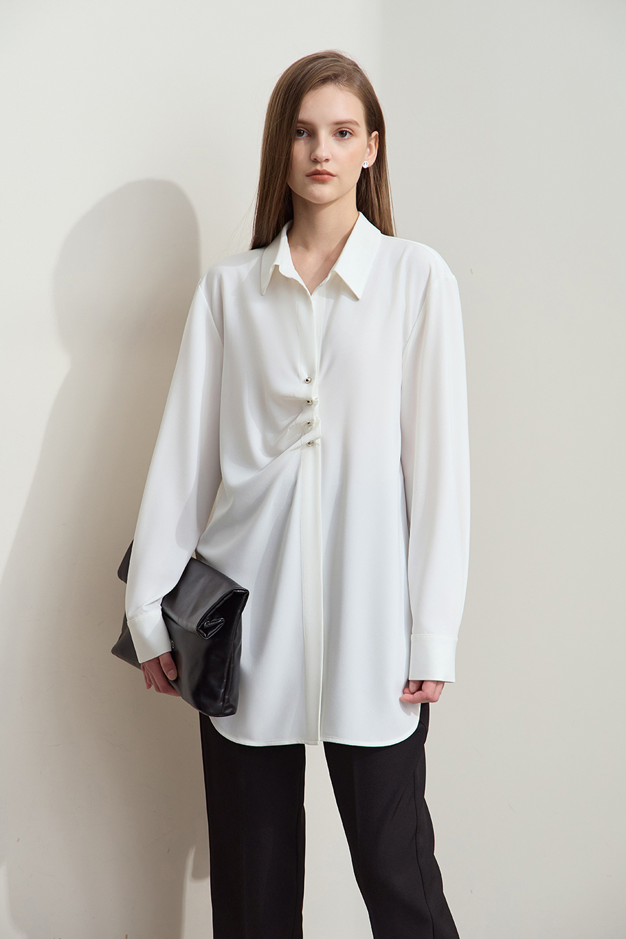 Mid-Length Pleated Chiffon Blouse|AMII-AMII.com