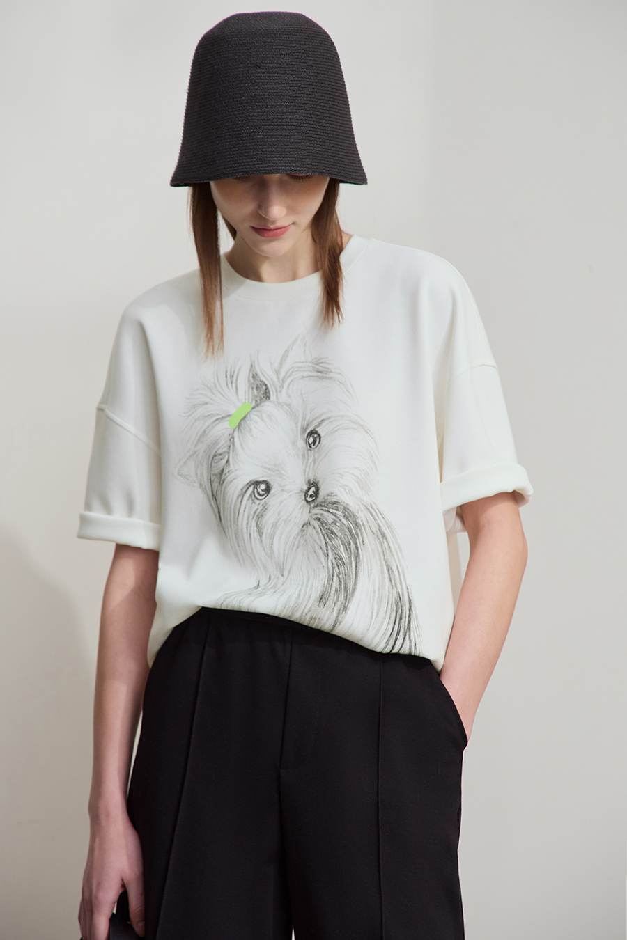 Air-layer Drop-shoulder Printed T-shirt