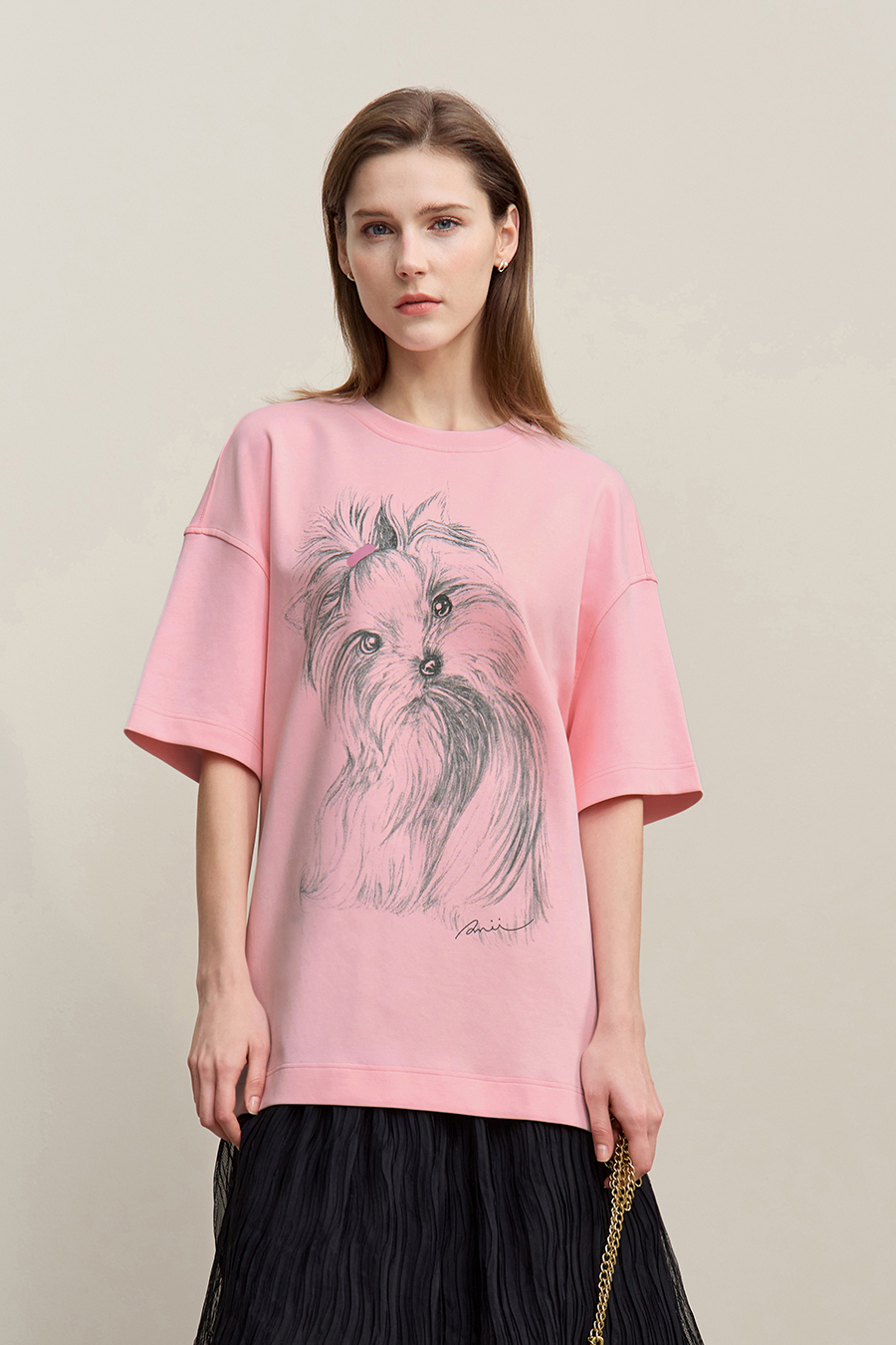 Air-layer Drop-shoulder Printed T-shirt