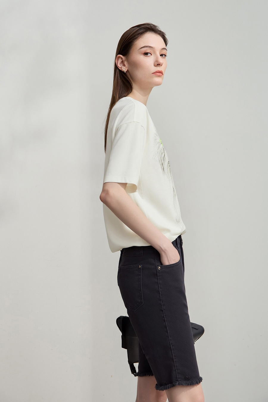 Air-layer Drop-shoulder Printed T-shirt