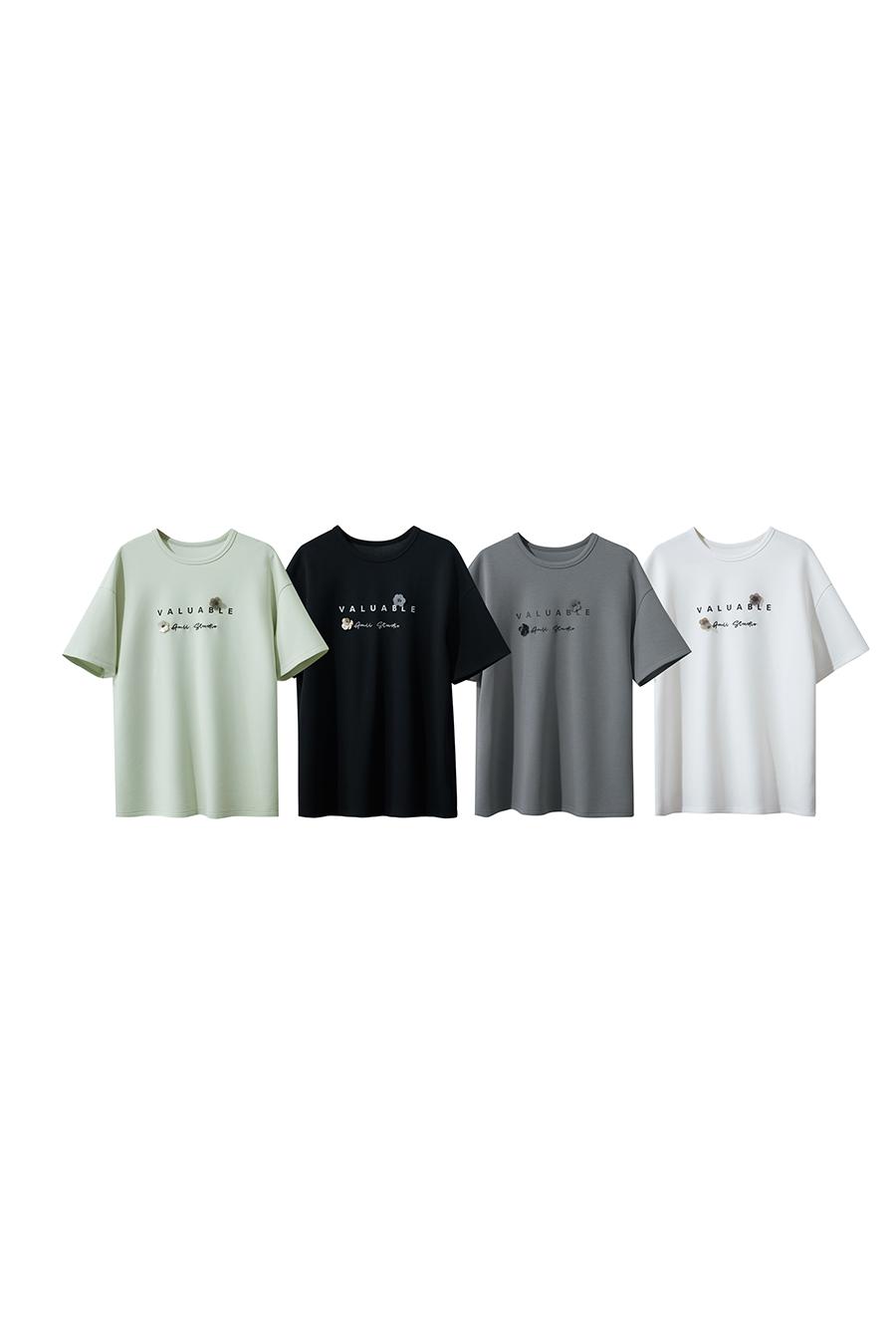 Drop-shoulder tee with sequin flower embellishment|AMII