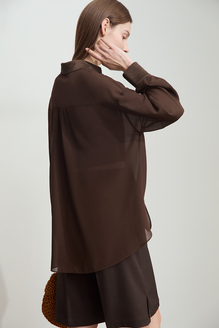 Sheer Drop-shoulder Chiffon Blouse