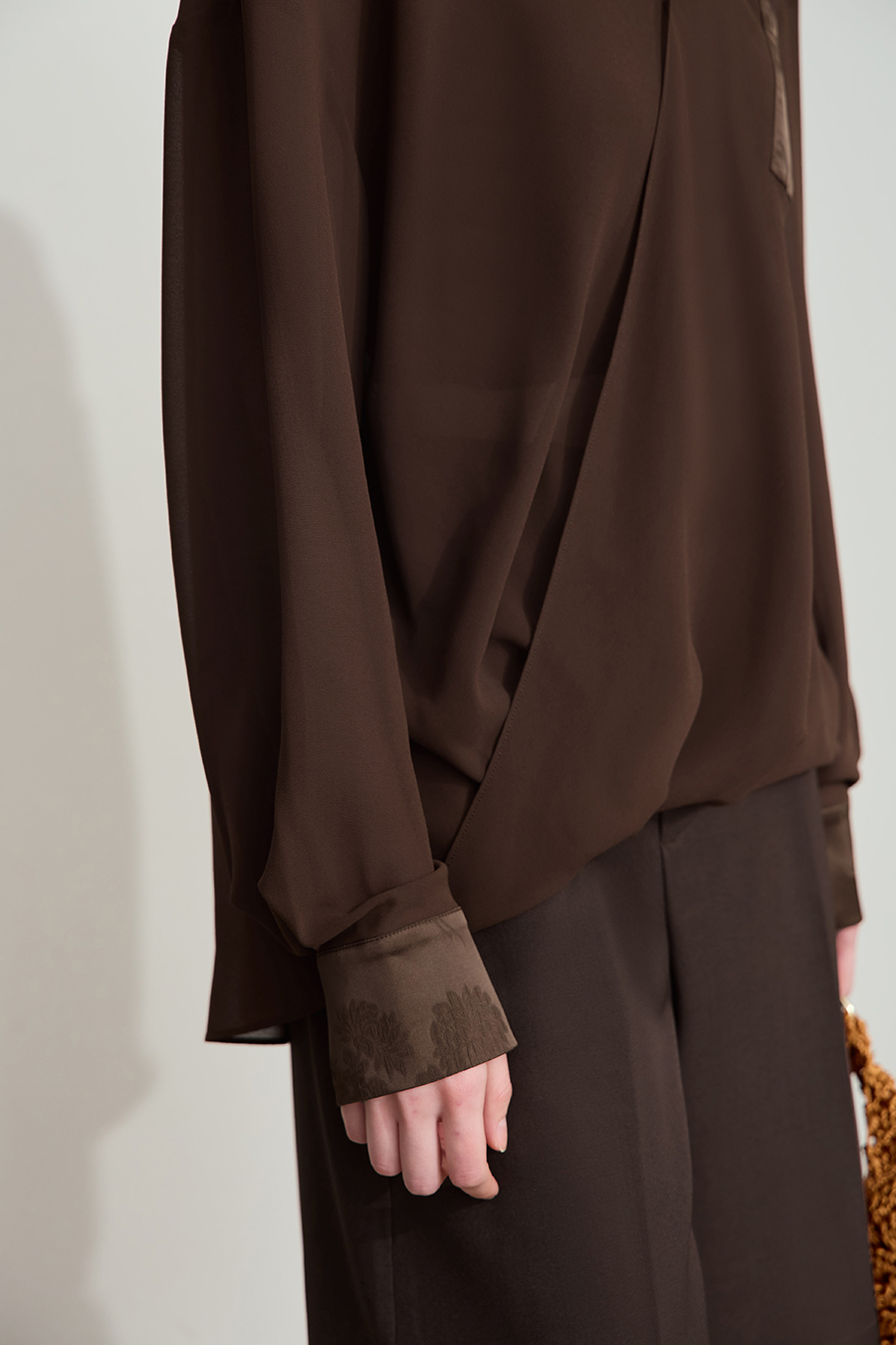 Sheer Drop-shoulder Chiffon Blouse