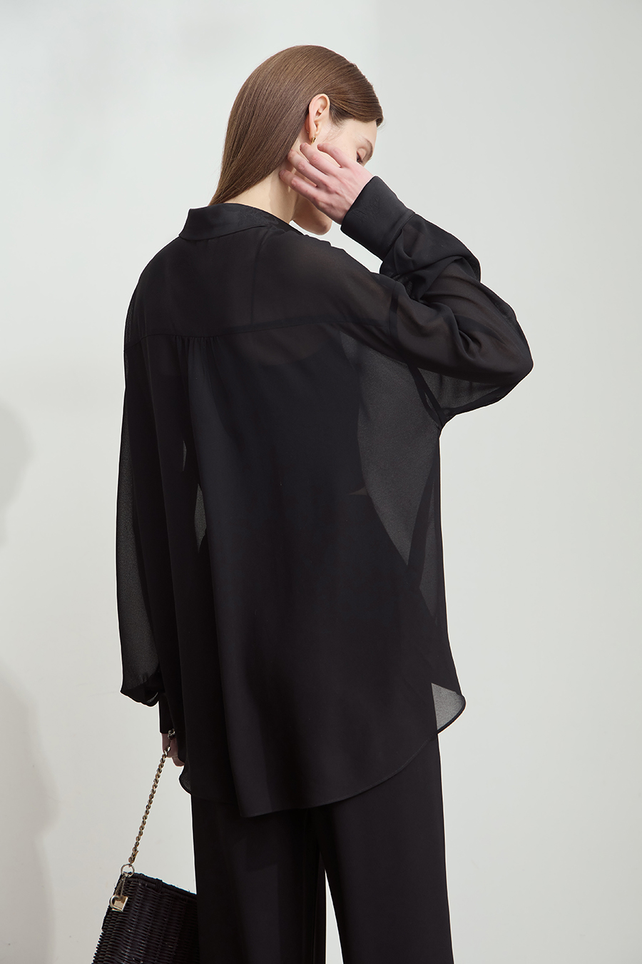 Sheer Drop-shoulder Chiffon Blouse