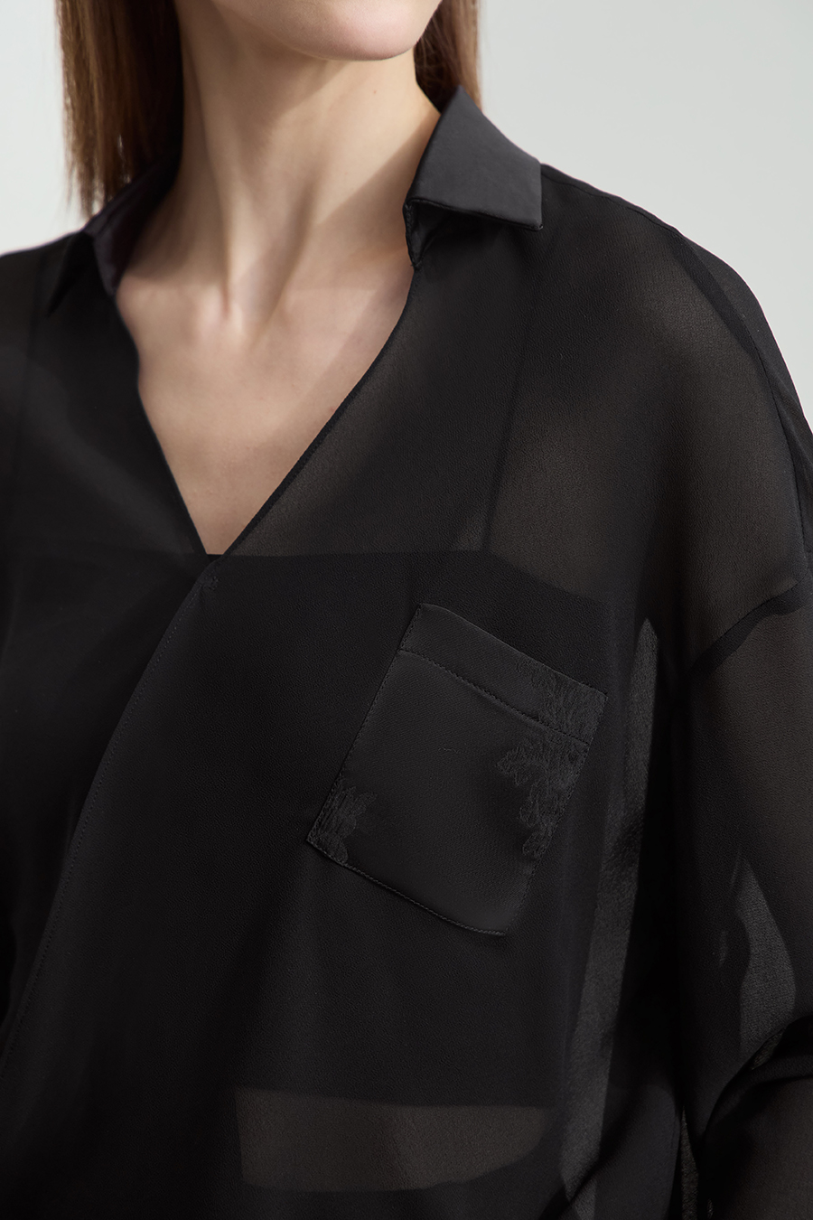 Sheer Drop-shoulder Chiffon Blouse