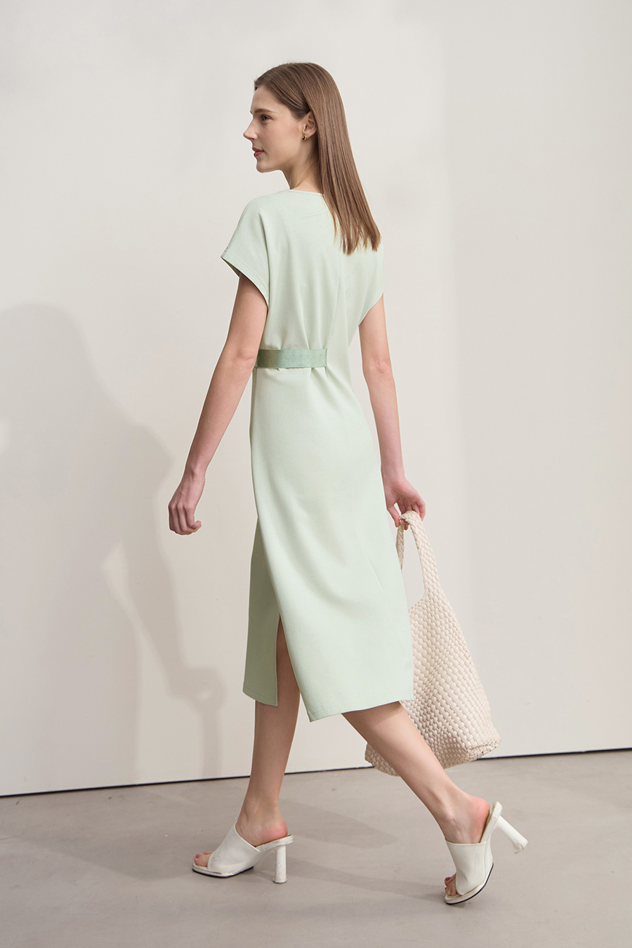 Waist-defined Slit Dress