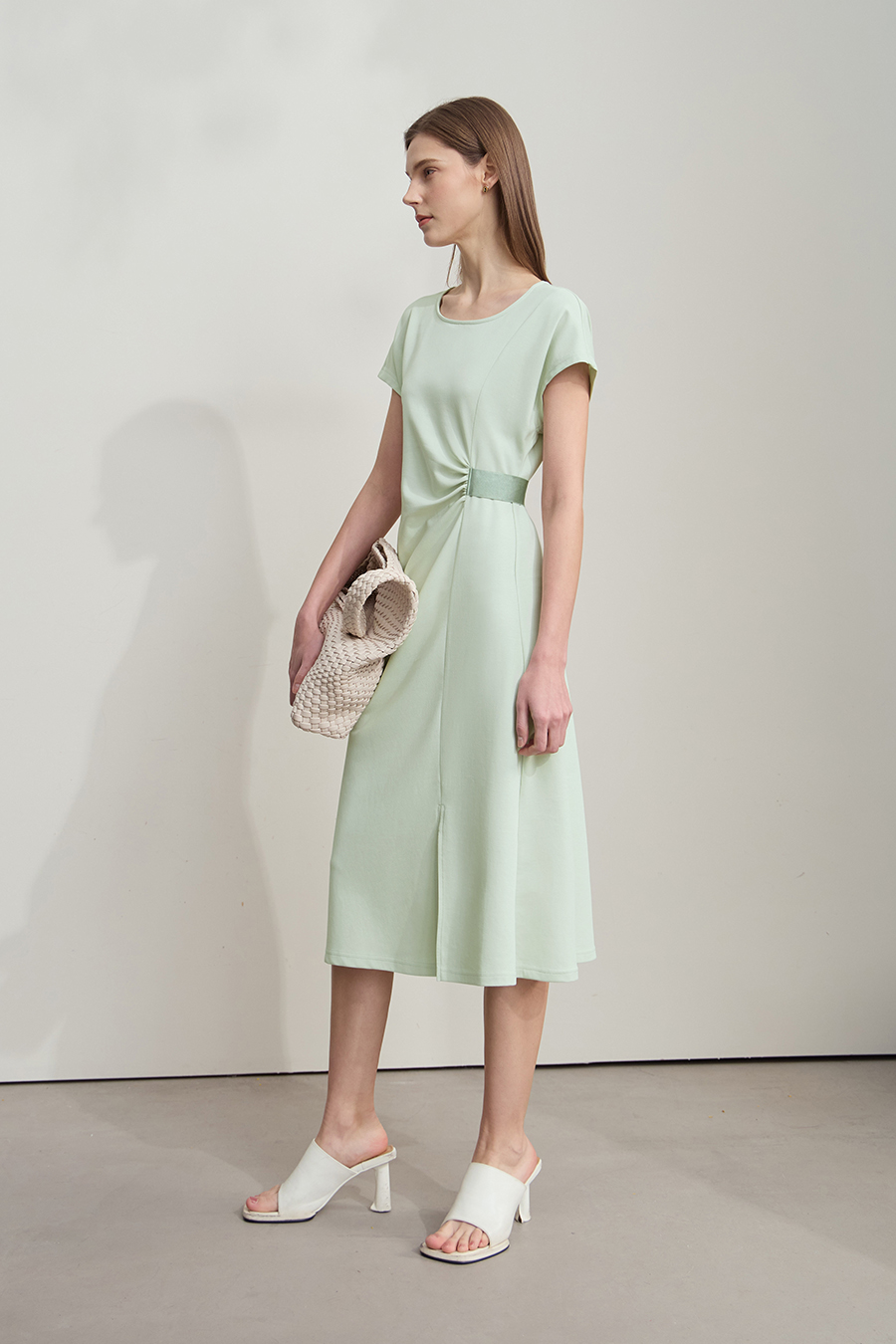 Waist-defined Slit Dress