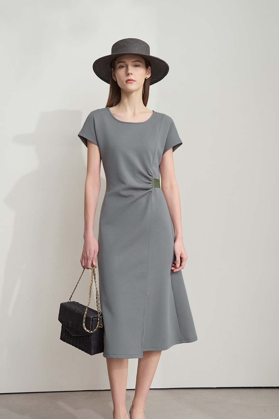 Waist-defined Slit Dress