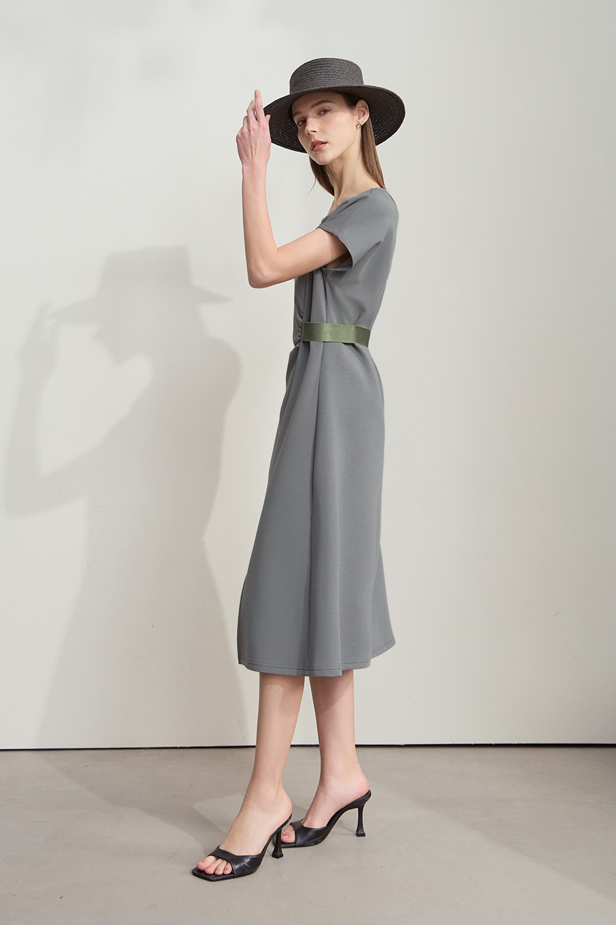 Waist-defined Slit Dress