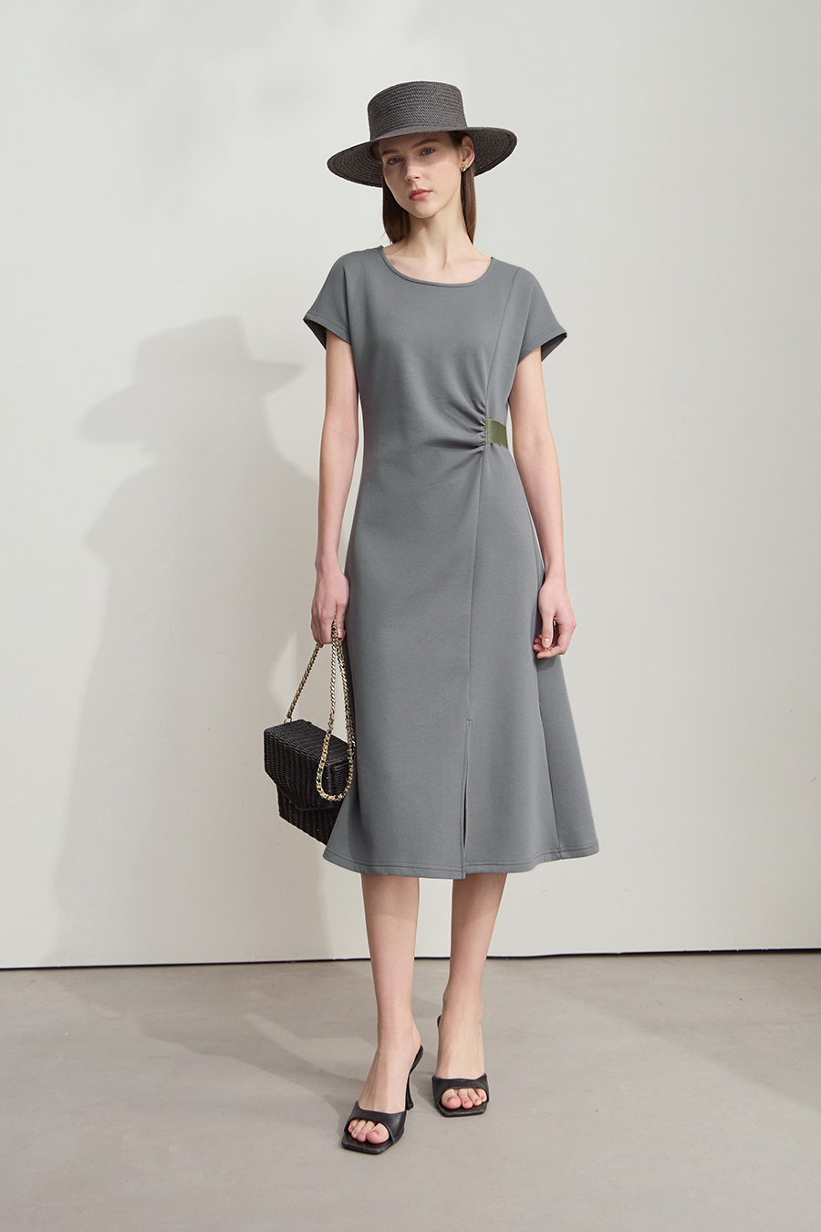 Waist-defined Slit Dress