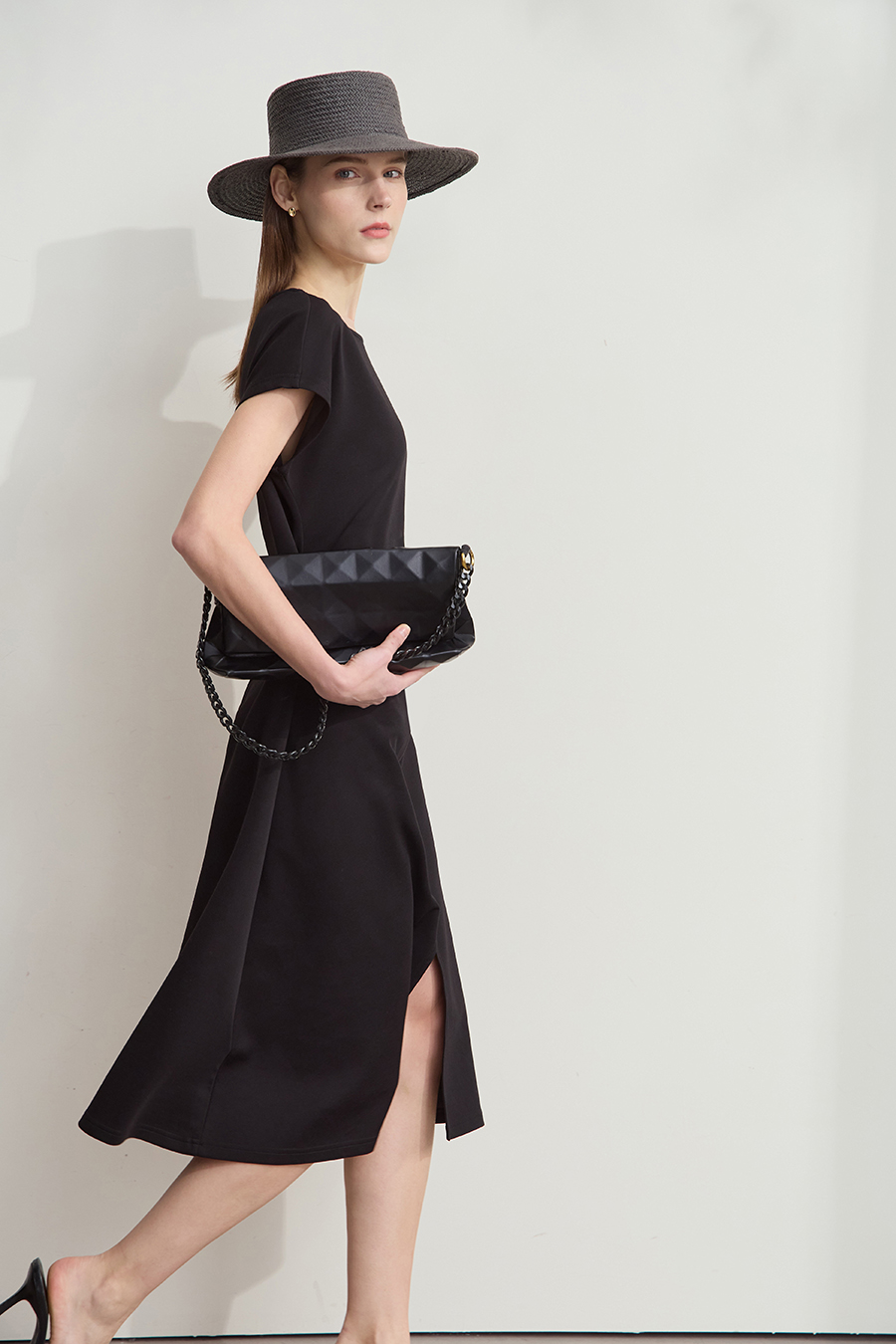 Waist-defined Slit Dress