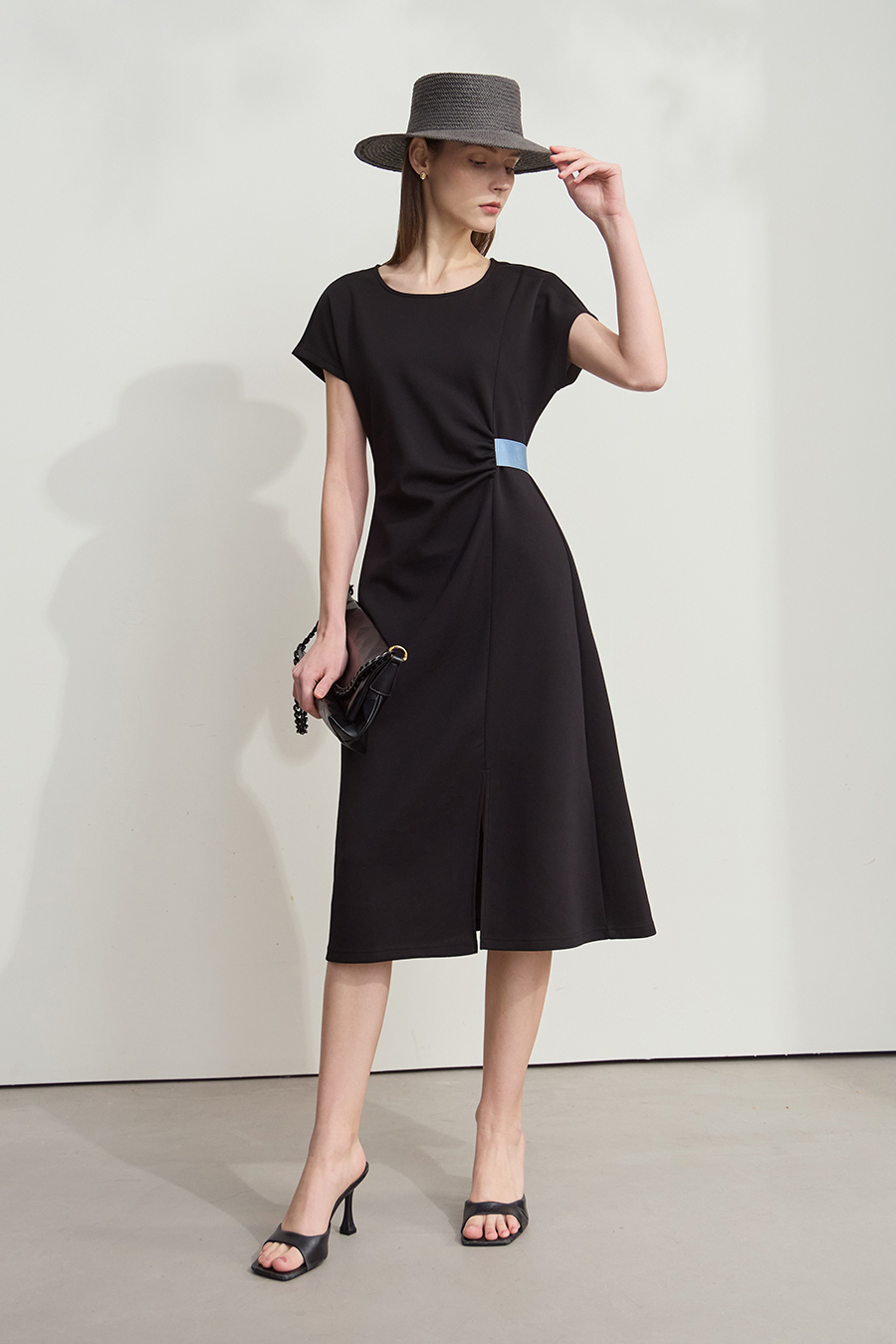 Waist-defined Slit Dress