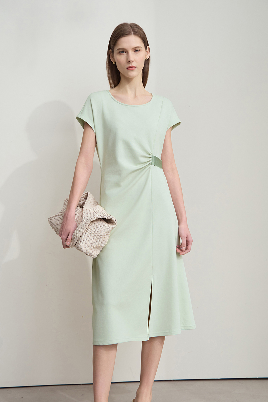 Waist-defined Slit Dress