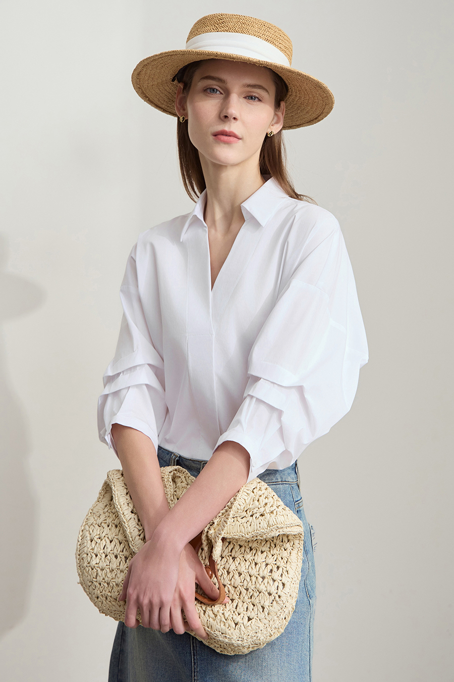 Pleated 3/4 Sleeve Shirt