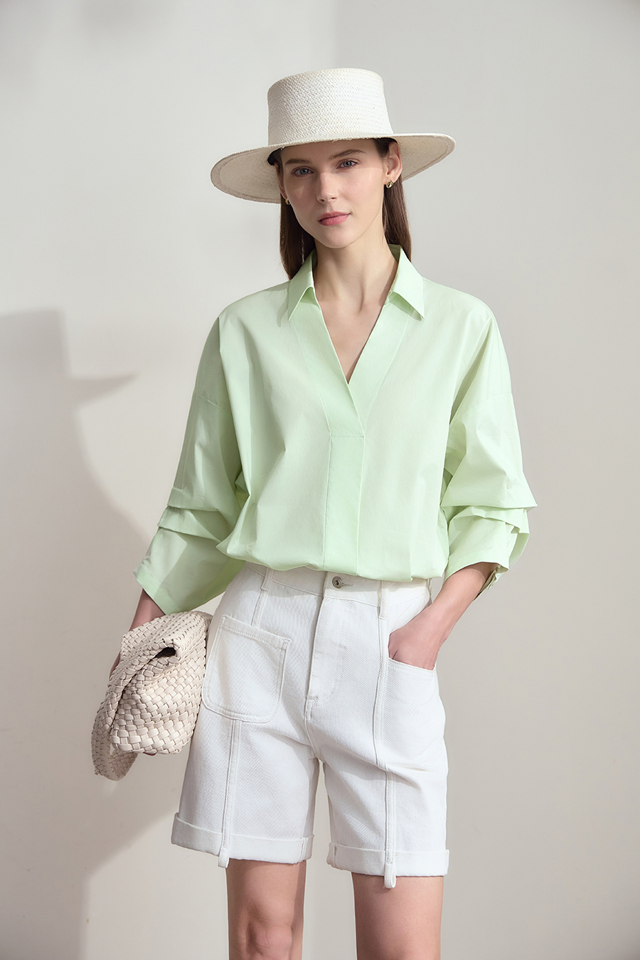 Pleated 3/4 Sleeve Shirt